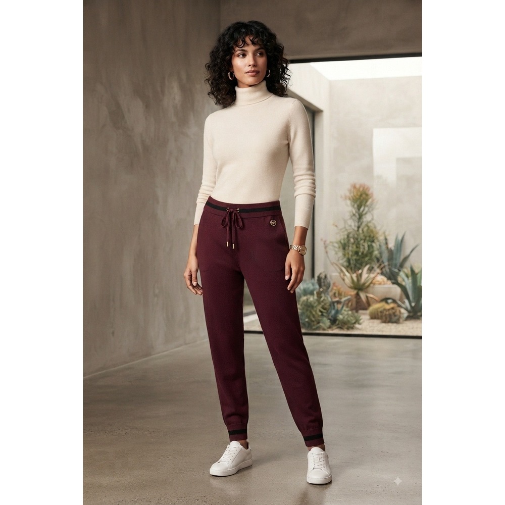 Michael Kors Burgundy Knit Joggers Drawstring Logo Sweatpants QH93BJJ04A Large